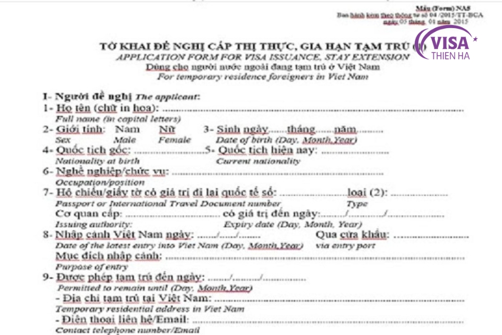 mẫu đơn xin gia hạn visa cho người nước ngoài