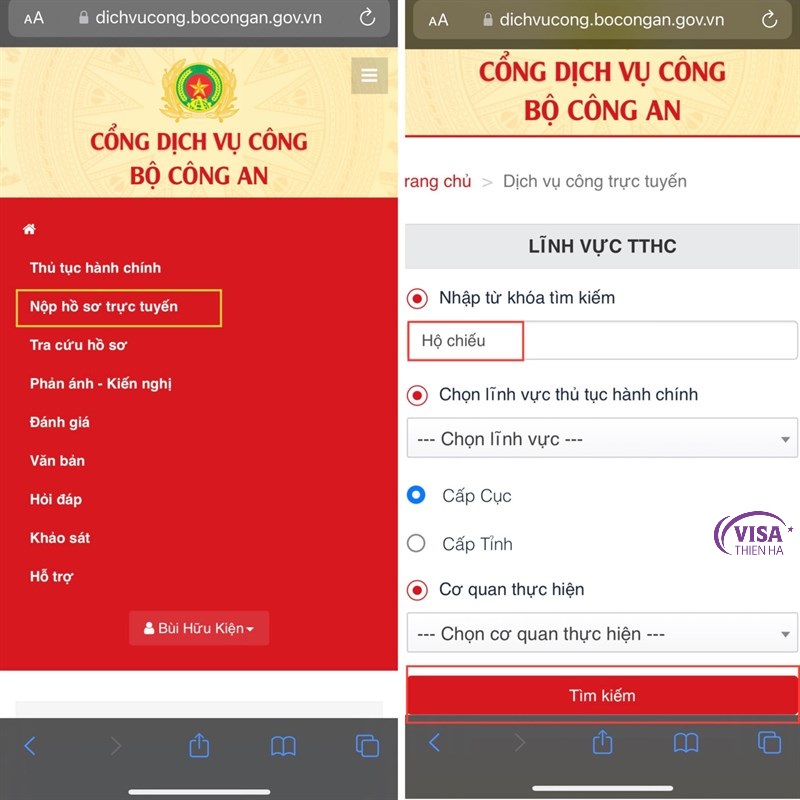 chọn mục “Nộp hồ sơ trực tuyến”