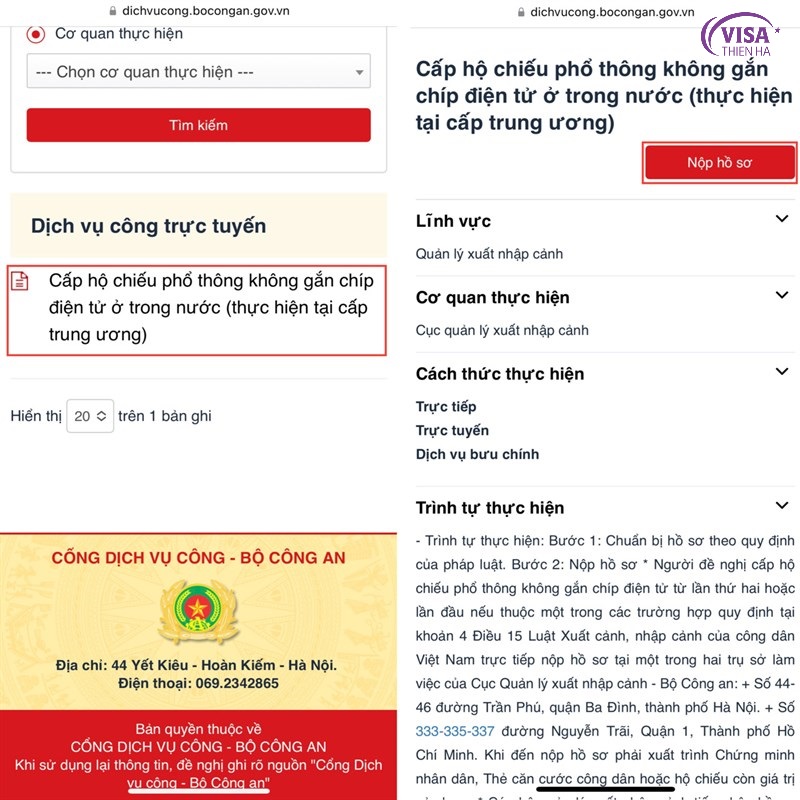Nhấn chọn mục Cấp hộ chiếu phổ thông ở trong nước