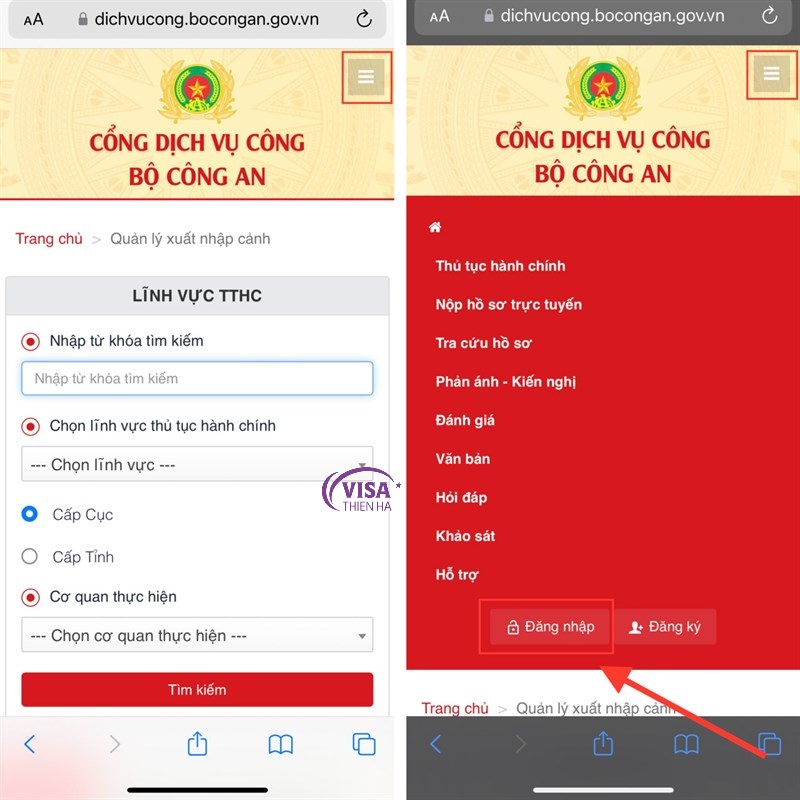 đăng nhập trên điện thoại