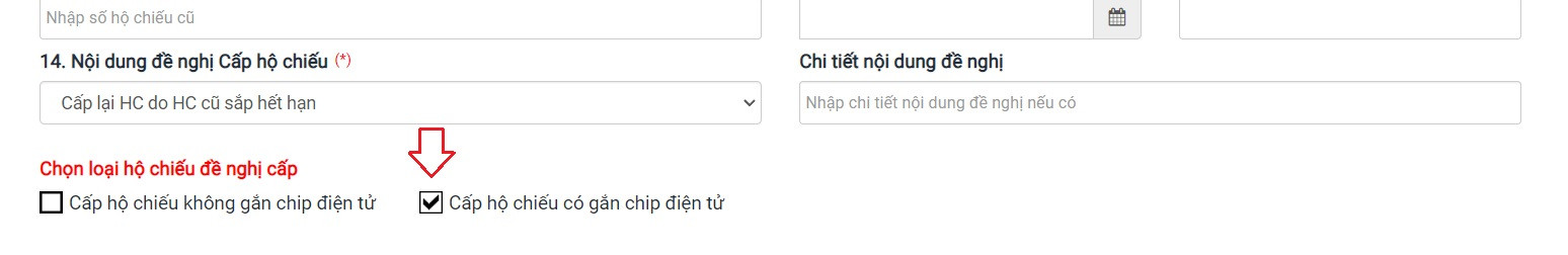chọn vào mục hộ chiếu gắn chip
