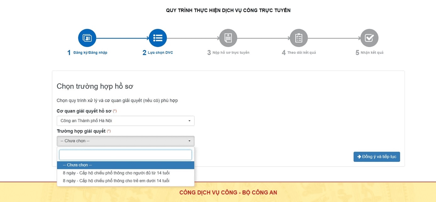 Thủ Tục Làm Hộ Chiếu Cho Trẻ Sơ Sinh Online 3 bấm đồng ý và tiếp tục