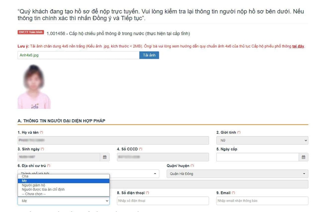 Thủ Tục Làm Hộ Chiếu Cho Trẻ Sơ Sinh Online 4 điền đầy đủ thông tin