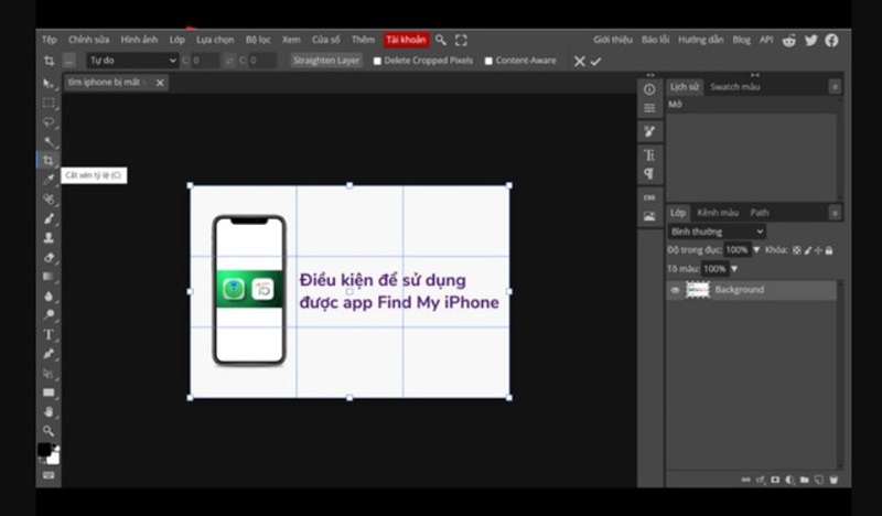 Chọn công cụ “Crop Tool”