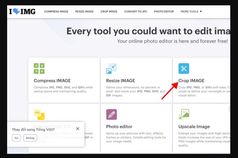 chọn tính năng cắt ảnh iloveimg