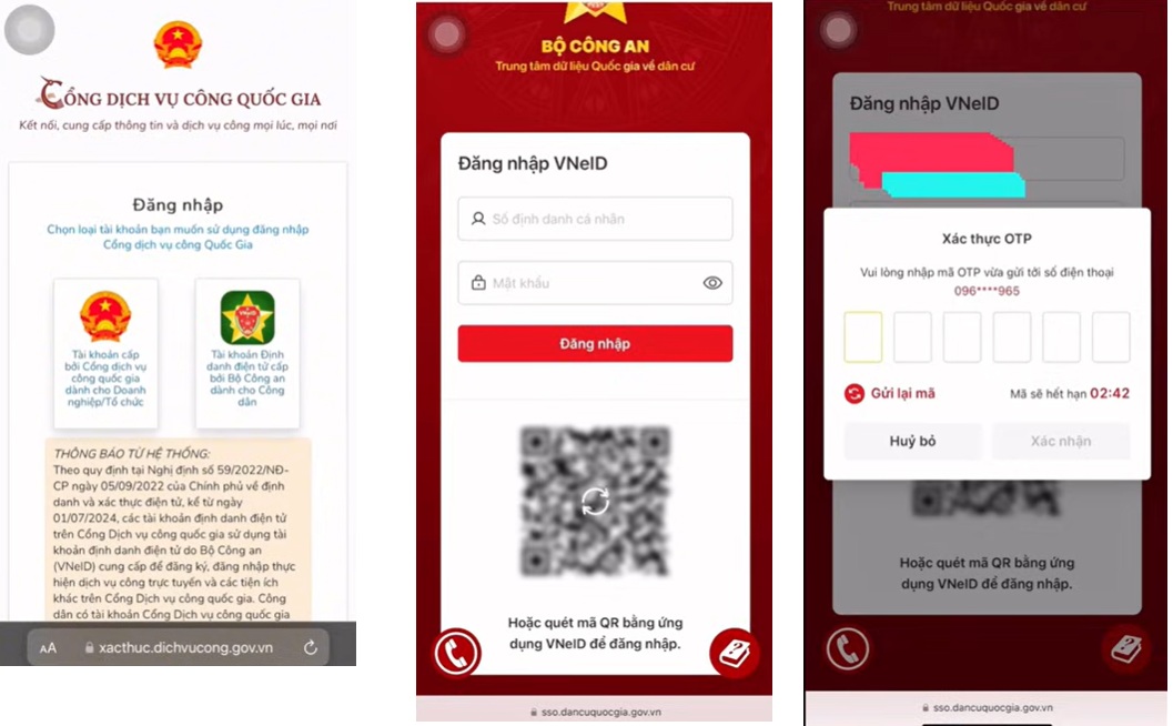 đăng nhập vào vneid